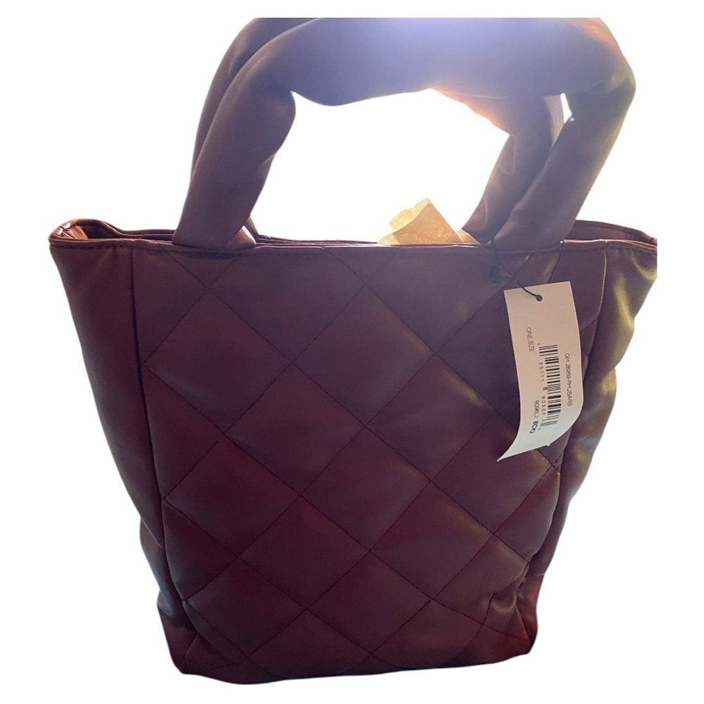 Red Quilted Tote with Bucket Shape and Short Handles - Picture 1 of 6